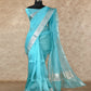 TURQUOISE BLUE WITH SILVER BORDER ORGANZA SILK SAREE