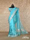 TURQUOISE BLUE WITH SILVER BORDER ORGANZA SILK SAREE
