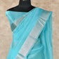 TURQUOISE BLUE WITH SILVER BORDER ORGANZA SILK SAREE