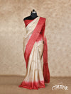 BEIGE AND RED WITH ZARI MOTIFS TUSSAR SILK SAREE
