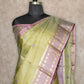 LIGHT OLIVE GREEN LIGHTWEIGHT WITH PURPLE AND GOLD THREADWORK KANCHIPURAM SAREE