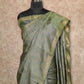 OLIVE GREEN WOVEN WITH GEOMETRIC DESIGNS IN GOLD ZARI TUSSAR SILK SAREE
