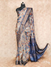 BEIGE WITH BLUE AND RUST FLORAL DESIGNS TUSSAR SILK SAREE