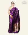 PURPLE SOFT SILK SAREE WITH SMALL MOTIFS AND RICH GOLD ZARI WOVEN PALLU