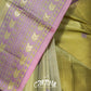 LIGHT OLIVE GREEN LIGHTWEIGHT WITH PURPLE AND GOLD THREADWORK KANCHIPURAM SAREE