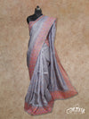 BLUISH GREY WITH PEACH EMBROIDERED BORDERS TUSSAR SILK SAREE