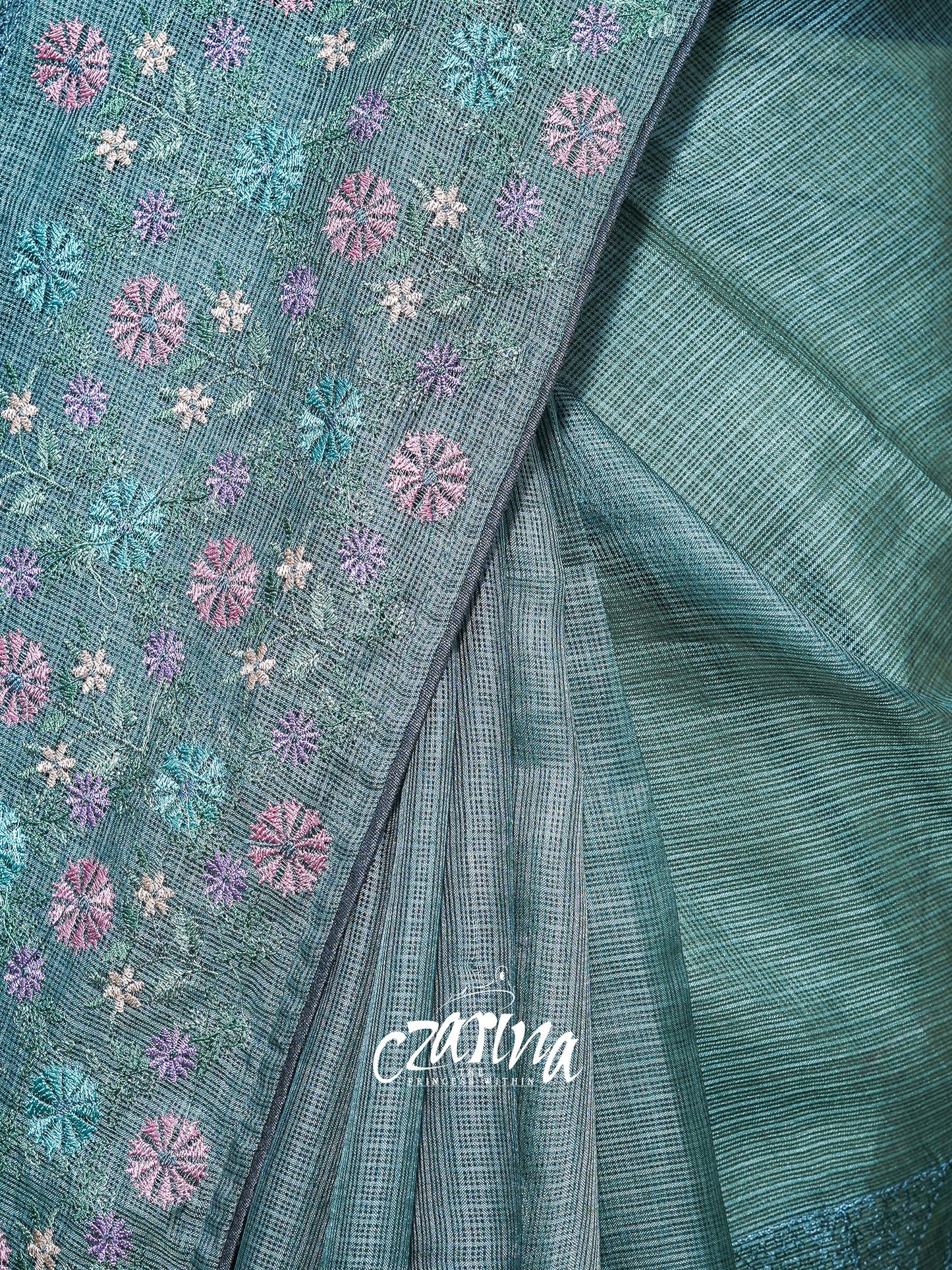 SILVER GREY WITH FINE THREAD EMBROIDERY IN SHADES OF PINK AND GREY SILK KOTA SAREE