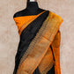 SUPERNET WITH BLOCK PRINTS, MIRROR WORK BLACK AND ORANGE COMBINATION KOTA SAREE
