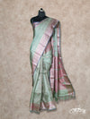 LIGHT PISTA GREEN LIGHTWEIGHT WITH PINK AND GOLD THREADWORK KANCHIPURAM SAREE