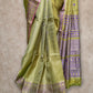 LIGHT OLIVE GREEN LIGHTWEIGHT WITH PURPLE AND GOLD THREADWORK KANCHIPURAM SAREE
