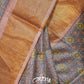 GREY AND BROWN PRINTED WITH ANTIQUE ZARI BORDER TUSSAR SILK SAREE