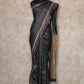 BLACK WITH APPLIQUE WORK IN BEIGE AJRAK PRINTED TUSSAR SILK SAREE