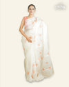 OFF-WHITE SILK ORGANZA SAREE WITH PEACH HAND-PAINTED FLORAL DESIGNS