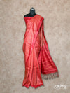 LIGHT RED WITH ALL-OVER WOVEN DESIGNS IN BEIGE TUSSAR SILK SAREE