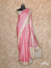 DARK PINK AND CREAM PRINTED TUSSAR SILK SAREE