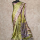LIGHT OLIVE GREEN LIGHTWEIGHT WITH PURPLE AND GOLD THREADWORK KANCHIPURAM SAREE