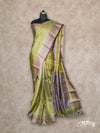 LIGHT OLIVE GREEN LIGHTWEIGHT WITH PURPLE AND GOLD THREADWORK KANCHIPURAM SAREE
