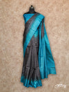 BLACK AND TURQUOISE WITH TINY GOLD ZARI BUTTIES TUSSAR SILK SAREE