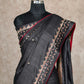 BLACK WITH APPLIQUE WORK IN BEIGE AJRAK PRINTED TUSSAR SILK SAREE