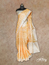 YELLOW AND CREAM PRINTED TUSSAR SILK SAREE