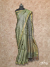 OLIVE GREEN WOVEN WITH GEOMETRIC DESIGNS IN GOLD ZARI TUSSAR SILK SAREE