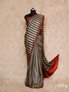 BEIGE BLACK STRIPE DESIGN WITH RUST BORDER TUSSAR SILK SAREE