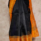 SUPERNET WITH BLOCK PRINTS, MIRROR WORK BLACK AND ORANGE COMBINATION KOTA SAREE