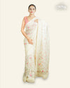 OFF-WHITE ORGANZA SAREE WITH FLORAL EMBROIDERY, SEQUINS, AND THREAD WORKED BORDER