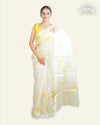 OFF-WHITE SILK ORGANZA SAREE WITH YELLOW HAND-PAINTED FLORAL DESIGNS