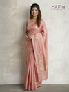 PEACH EMBROIDERED PARTY WEAR TUSSAR SILK SAREE