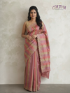 PINK, LAVENDER & BEIGE STRIPED WITH ZARI EMBROIDERY PALLU TUSSAR SAREE