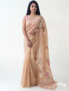 Dusty Beige Pastel Organza Saree with Multicoloured 3D Appliqué Work