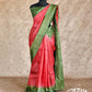 RED AND OLIVE GREEN WITH GOLDEN ZARI DOTS TUSSAR SILK SAREE