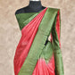 RED AND OLIVE GREEN WITH GOLDEN ZARI DOTS TUSSAR SILK SAREE