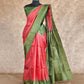 RED AND OLIVE GREEN WITH GOLDEN ZARI DOTS TUSSAR SILK SAREE