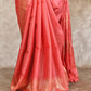 PEACHISH RED WITH STRIKING TEMPLE BORDER GOLDEN ZARI PALLU TUSSAR SILK SAREE