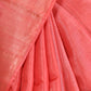 PEACHISH RED WITH STRIKING TEMPLE BORDER GOLDEN ZARI PALLU TUSSAR SILK SAREE
