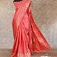 PEACHISH RED WITH STRIKING TEMPLE BORDER GOLDEN ZARI PALLU TUSSAR SILK SAREE