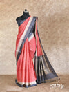 PEACHISH RED COMBO OF BEIGE GREY WITH GEOMETRIC GOLDEN ZARI PALLU TUSSAR SILK SAREE