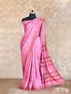 PINK WITH GEOMETRIC BLOCK, PEACH TEMPLE BORDER SOFT TUSSAR SILK SAREE