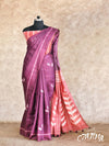 PURPLE AND ORANGE WITH SHIBORI CRAFT, KANTA EMBROIDERY TUSSAR SILK SAREE