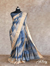 BLUE AND GREY SHADED WITH EMBROIDERY, ZARI BORDER TUSSAR SILK SAREE