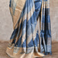 BLUE AND GREY SHADED WITH EMBROIDERY, ZARI BORDER TUSSAR SILK SAREE