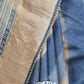 BLUE AND GREY SHADED WITH EMBROIDERY, ZARI BORDER TUSSAR SILK SAREE
