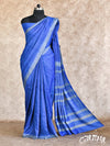 BLUE WITH GEOMETRIC DESIGN, GREY TEMPLE BORDER TUSSAR SILK SAREE