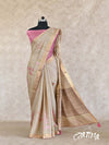 BEIGE WITH PINK EMBROIDERY, PINK BLOUSE TUSSAR SILK SAREE