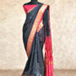GREY WITH PINK BLOCK PRINT, ZARI BORDER SILK COTTON SAREE