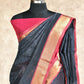 GREY WITH PINK BLOCK PRINT, ZARI BORDER SILK COTTON SAREE