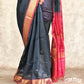 GREY WITH PINK BLOCK PRINT, ZARI BORDER SILK COTTON SAREE