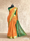 MUSTARD AND GREEN WITH BLOCK PRINT, ZARI BORDER SILK COTTON SAREE